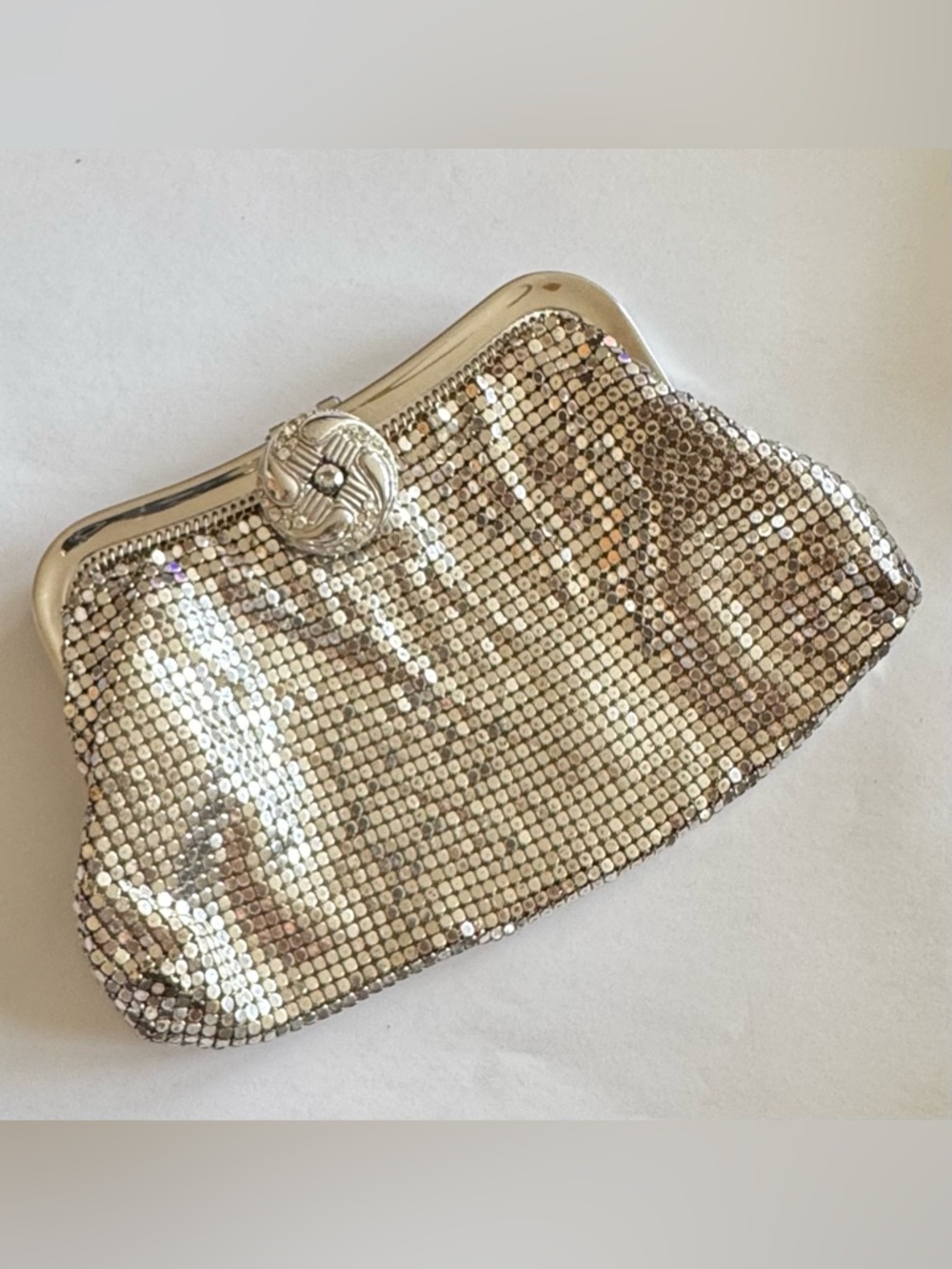 Whiting & Davis Silver Mesh Clutch with Decorative Flip Lock